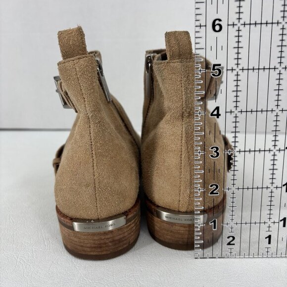 Michael Kors Suede Ankle Boots Size 6.5 Tan Leather Side Zip Block Heel Bootie - Picture 12 of 12